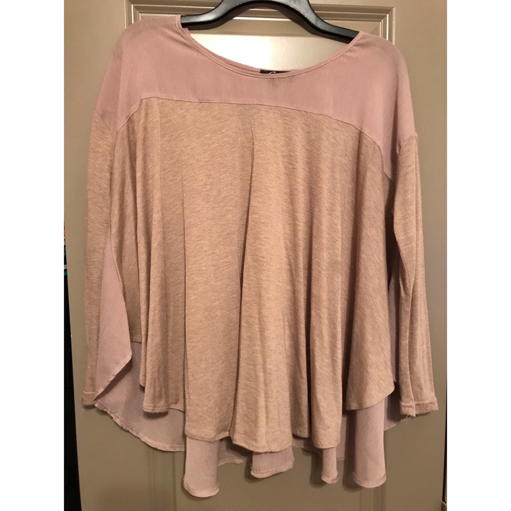 Tan Knit & Sheer Top